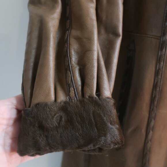 Womens Georgeou Westchester Brown Fur Lined Leather Vintage Midi Coat 40 US/M - Picture 5 of 16